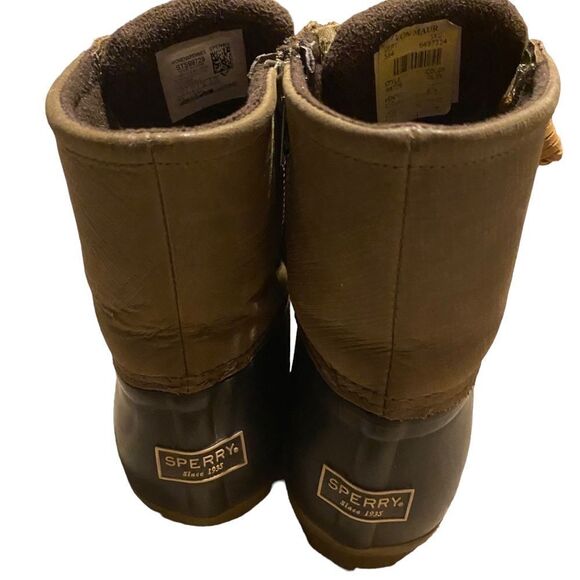 Sperry Wm’s Sz 7.5 Olive Brown Saltwater Ankle Zip Rain Duck Boots STS99729 - Picture 5 of 7